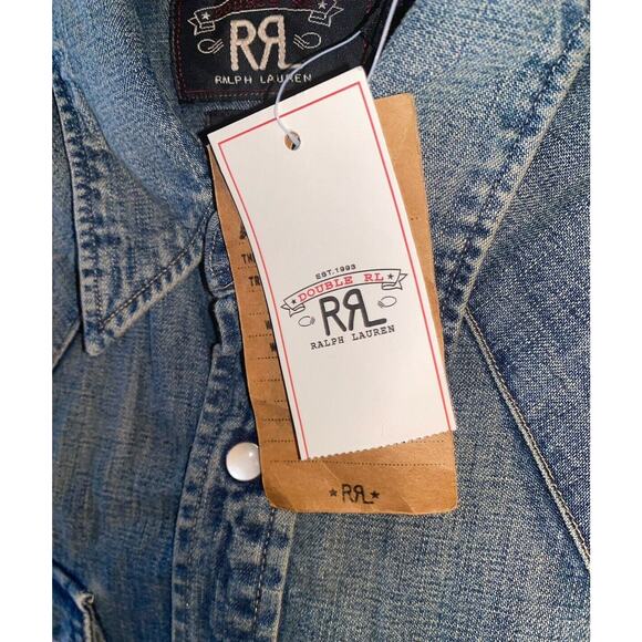RRL Ralph Lauren Icon Western Shirt Blue Denim Size 2 - Picture 6 of 8